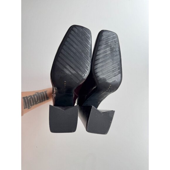 NWOT ZARA Dark Burgundy Patent Faux Leather Block Heel Ankle Boots, Size 40 - Picture 11 of 14